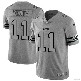 เสื้อกีฬาแขนสั้น ลายทีม Philadelphia Eagles Wentz Jersey HQ7 NFL สีเทา พลัสไซซ์ QH7