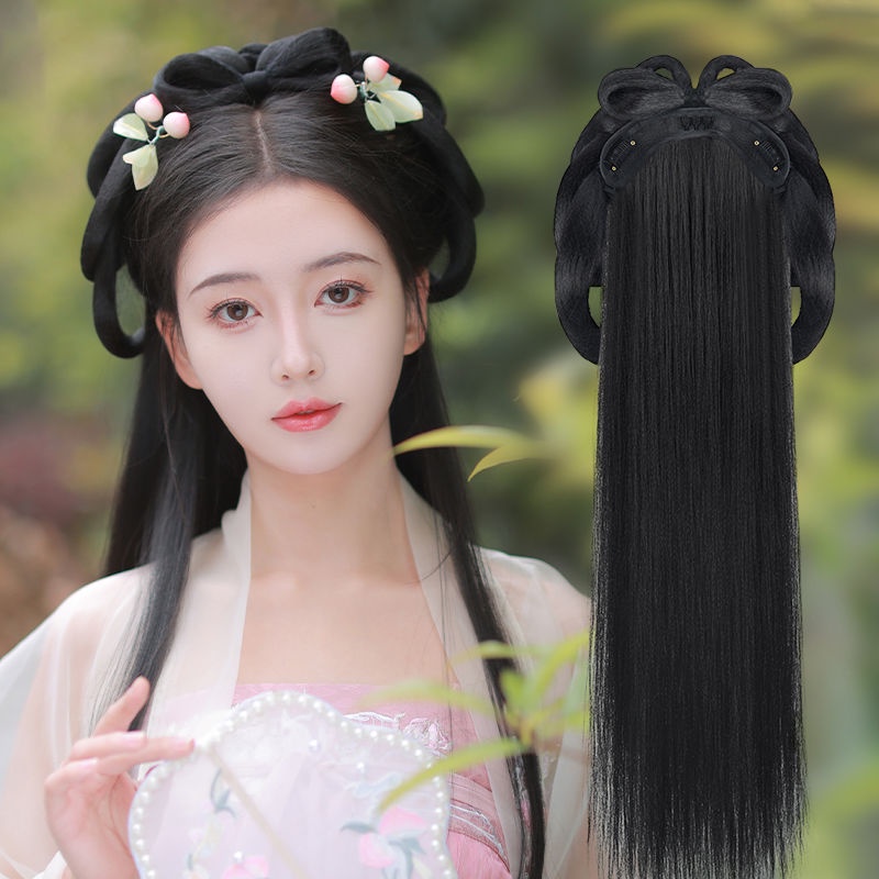 เครื่องแต่งกายโบราณแถบคาดศีรษะวิกผมชิ้นเดียวขี้เกียจผมนุ่มบุญเต็มหมวกสไตล์โบราณผมบุญหมิงทําจัดแต่งทรงผม