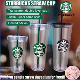 【free Straw Plug】reusable Limited Starbucks Cold Cups Plastic Black/transparent Tumbler With Lid And Straw Black Cup 470ml/710ml (twinkle.th)