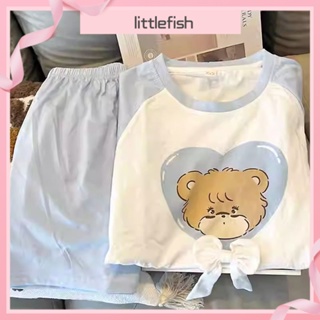 [littlefish] ชุดนอนแขนสั้น คอกลม ลายการ์ตูนมิกโกะน่ารัก ขนาดใหญ่ เหมาะกับฤดูร้อน สําหรับหอพักนักเรียน ใส่ข้างนอกได้