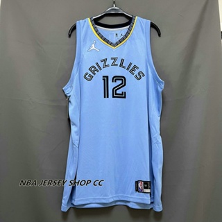 【คุณภาพสูง】ใหม่ ของแท้ NBA Memphis Grizzlies สําหรับผู้ชาย #12 เสื้อกีฬาแขนสั้น ลายทีม Ja Morant 75th Diamond Edition สีฟ้าอ่อน