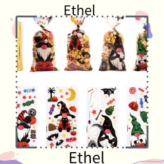 Ethel1 ถุงขนมพลาสติก ลายฟักทอง โครงกระดูก บิสกิต สําหรับปาร์ตี้ฮาโลวีน 50 ชิ้น