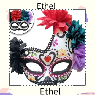 Ethel1 หน้ากากคอสเพลย์ รูปหัวกะโหลก ดอกไม้ผี วันเม็กซิโก สําหรับปาร์ตี้ฮาโลวีน