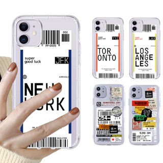 Ticket Security Label Style SoftCase for IPhone 11 12 13 14 Pro Promax Fashion Pattern Painting Silicone TPU Clear Casing for Apple 12Pro 13Pro 14Pro 14Plus X XS XR XSMAX QMY