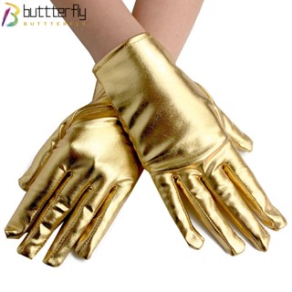 Buttterfly ถุงมือหนังสั้น สีทอง สีเงิน แวววาว สไตล์โกธิค สําหรับปาร์ตี้ฮาโลวีน