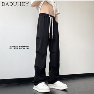 DaDuHey🔥 Mens Fashion Brand Loose Wide Track Pants Jogger Pants Summer New Straight Casual Pants