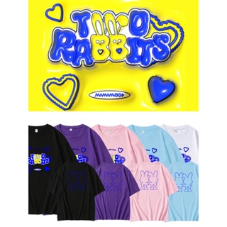 เสื้อยืดลําลอง ผ้าฝ้าย แขนสั้น คอกลม พิมพ์ลาย Kpop MAMAMOO+ TWO RABBITS สําหรับผู้ชาย และผู้หญิง