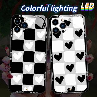 Mg เคสโทรศัพท์มือถือ ลายตารางหัวใจ มีไฟ LED สําหรับ iPhone 15 15Ultra 15plus 15pro 14Promax 14plus 13Promax 12ProMax 7 8plus XR XS X XSMAX 11ProMax 11pro