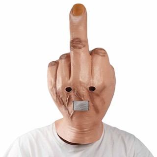 Halloween Cosplay Spoof Latex Mask Headgear Funny Vertical Middle Finger Topeng Bar DJ Spoof Mask