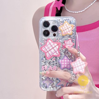 For เคสไอโฟน 14 Pro Max [Shining Texture Star Chain] เคส Phone Case For iPhone 14 Pro Max Plus 13 12 11 For เคสไอโฟน11 Ins Korean Style Retro Classic Couple Shockproof Protective TPU Cover Shell