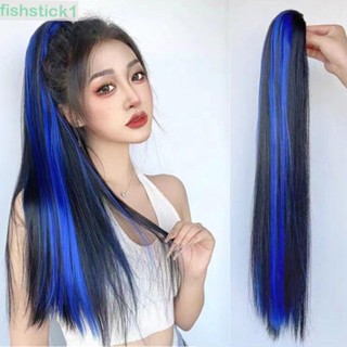Fishstick1 กิ๊บติดผมหางม้า แบบยาวตรง ทนความร้อน สีม่วง สีฟ้า สําหรับเด็กผู้หญิง