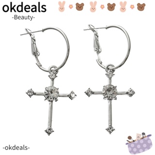 Okdeals Diamante ต่างหูไม้กางเขน สไตล์โกธิค หรูหรา เครื่องประดับ สําหรับงานแต่งงาน ปาร์ตี้