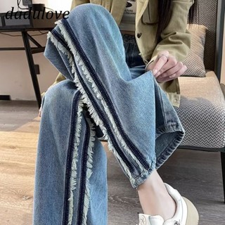 DaDulove💕 New American Ins High Street Striped Raw Edge Jeans Niche High Waist Wide Leg Pants Large Size Trousers