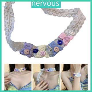 Nerv สร้อยคอโชคเกอร์ จี้ลูกไม้ รูปหมีน่ารัก เครื่องประดับ สําหรับผู้หญิง