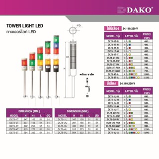 DAKO DLT5-2U-RG ทาวเวอร์ไลท์ แอลอีดี (TOWER LIGHT LED) 2 ชั้น สีแดง-เขียว (มีเสียง) 24VAC/VDC &amp; 110, 220VAC