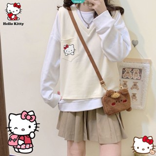 Kawaii Kuromi Cinnamoroll Sanrio เสื้อกั๊กกันหนาว คอวี ผ้าวูล ลายการ์ตูน Hello Kitty สไตล์โลลิต้า สําหรับเด็กผู้หญิง [GM]