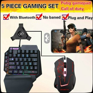 Plug and play P5 ตัวควบคุมแป้นเกมมือถือ ตัวแปลงเมาส์คีย์บอร์ดสำหรับเล่นเกม บลูทูธ 4.1 สำหรับ Android Ios