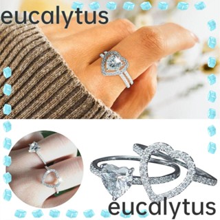 Eucalytus1 แหวนแฟชั่น ประดับเพทาย รูปหัวใจ สีขาว คุณภาพสูง