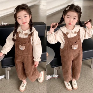 PRETTY BABY🧸พร้อมส่ง🧸ชุดเซ็ทเอียมกางเกง+เสื้อแขนยาว ชุดเอี๊ยมเด็กผู้หญิง(869)