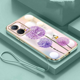 [ฟรีสายคล้อง] เคสซิลิโคนนิ่ม ทรงสี่เหลี่ยม ลายดอกไม้ ดอกแดนดิไลออน สําหรับ Vivo Y27 4G Y27 Y36 Y78 5G Y36 4G Vivo Y02t Y02 Y02s