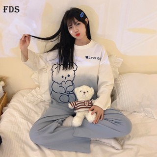 Fds ใหม่ ชุดนอน เสื้อแขนยาว กางเกงขายาว ไล่โทนสี ใส่สบาย เหมาะกับฤดูใบไม้ผลิ และฤดูใบไม้ร่วง สําหรับนักเรียนผู้หญิง