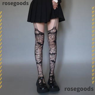 Rosegoods1 กางเกงเลกกิ้งตาข่าย ถุงน่องตาข่าย ผ้าฝ้าย โพลีเอสเตอร์ ทรงยาว สไตล์โกธิค