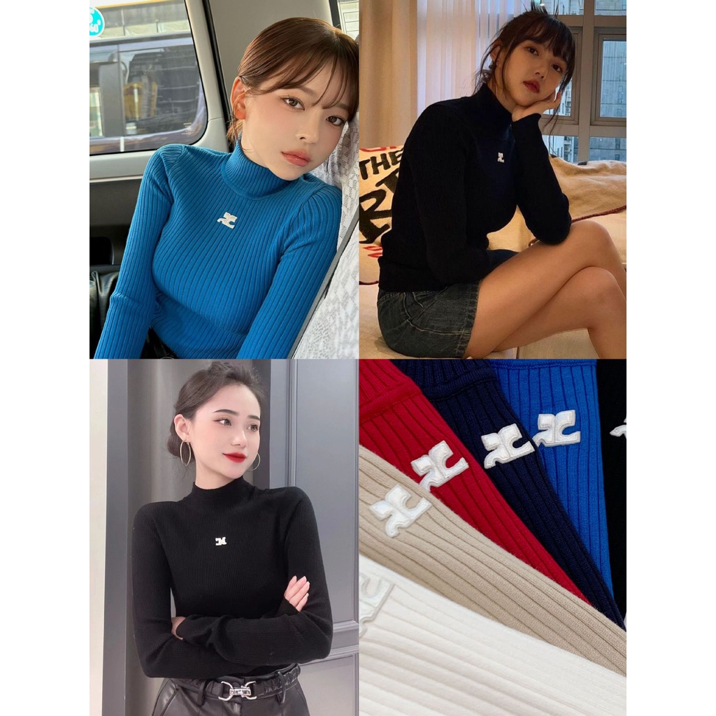 [SR-STUDIO] Courreges พร้อมส่ง เสื้อถักแขนยาว คอสูง สไตล์เกาหลี แฟชั่นฤดูใบไม้ร่วง สําหรับผู้หญิง 2023