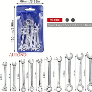 Alisond1 ชุดประแจขันสกรู น็อต สเปนนน็อต ขนาดเล็ก 4-11 มม. กันระเบิด สไตล์อังกฤษ 10 ชิ้น