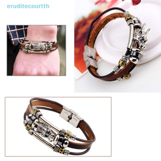 [eruditecourtth] สร้อยข้อมือหนังทิเบต หลายชั้น ลายมังกร สําหรับผู้ชาย [ใหม่]