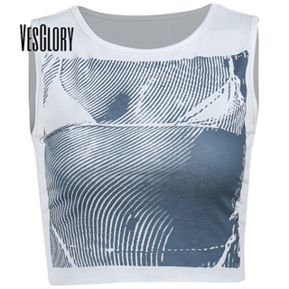 Vesglory เสื้อกล้าม คอกลม พิมพ์ลาย สีพื้น ทรงสลิมฟิต แฟชั่นสําหรับผู้หญิง 2023