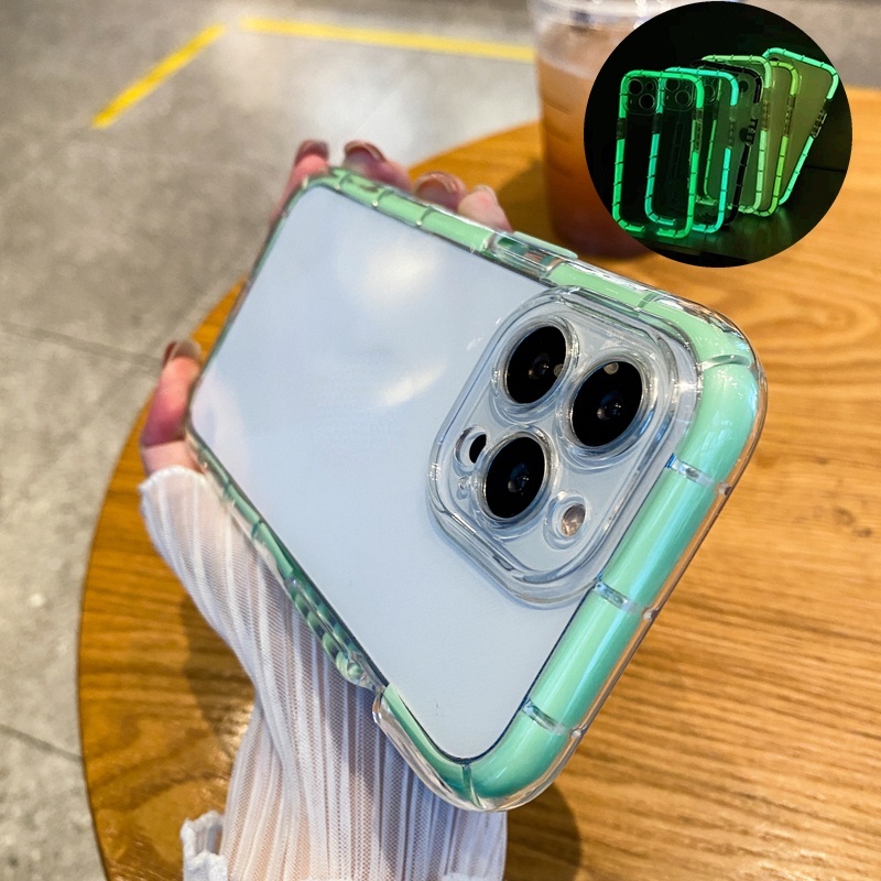 Luminous Dual สีซิลิโคนเคสโทรศัพท์สําหรับ iPhone 11 12 13 14 15 16 Pro Max Plus XR XS Max นุ่มกันกระแทก AirBag หนาฝาครอบ