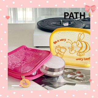 Path กระเป๋าเครื่องสําอาง ผ้าตาข่าย ลายการ์ตูนช้าง สีชมพู แบบพกพา อเนกประสงค์ สําหรับนักเรียน