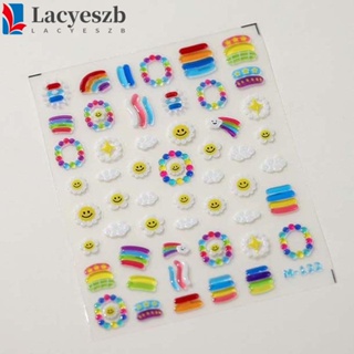 Lacyeszb สติกเกอร์เจลลี่ ลายการ์ตูนกระต่าย หน้ายิ้ม แนวตลก สําหรับตกแต่งเล็บ