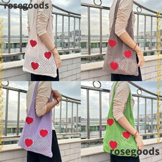 Rosegoods1 กระเป๋าสะพายไหล่ กระเป๋าถือ ผ้าถัก ลายหัวใจ สําหรับผู้หญิง