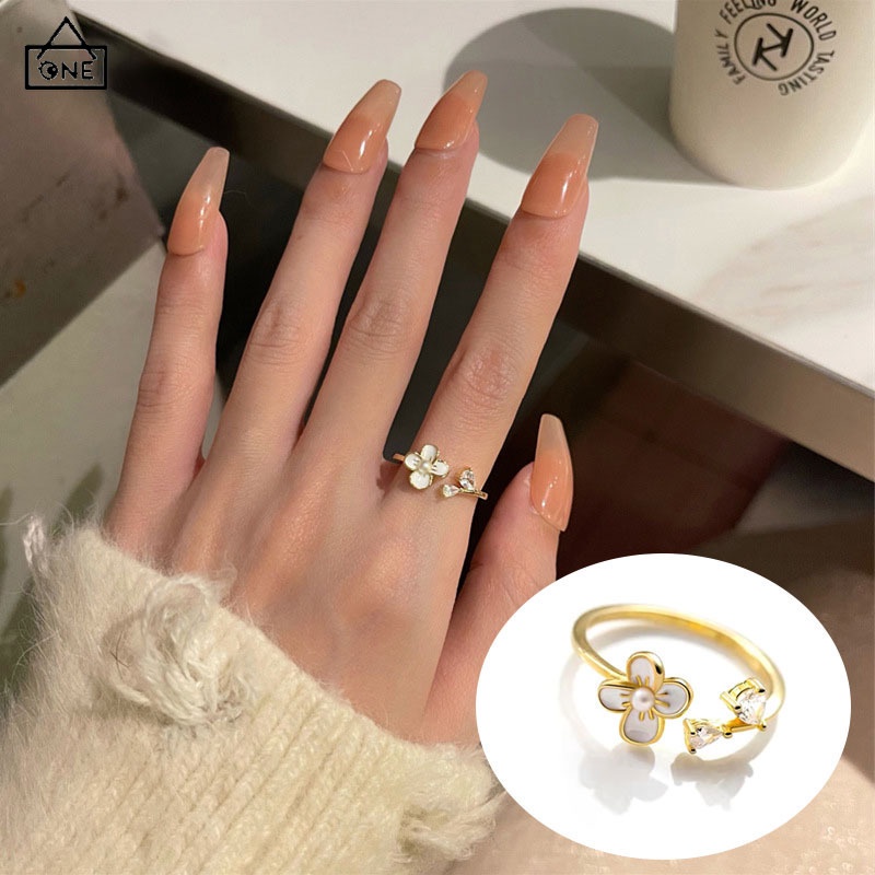 COD❤️พร้อมส่ง-แหวนดอกไม้แฟชั่นหรูหราละเอียดอ่อนสำหรับผู้หญิงเครื่องประดับป้องกันสนิมเปิดขายส่ง-a.one