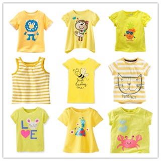 Summer Cute Baby Kids Girls Short Sleeve Clothes yellow Cotton Top T-shirts Clearance sale