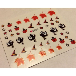 Nail Art 3D Decal Stickers Halloween Pumpkin Witch Hat Black Cat Leaves Clearance sale