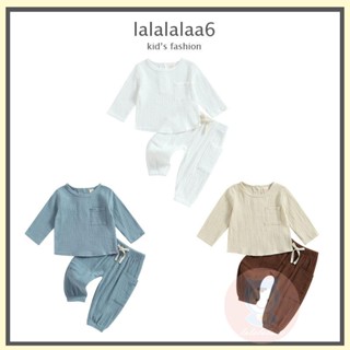 Laa6- เสื้อแขนยาว สีพื้น และกางเกงขายาว พร้อมกระเป๋า สําหรับเด็ก