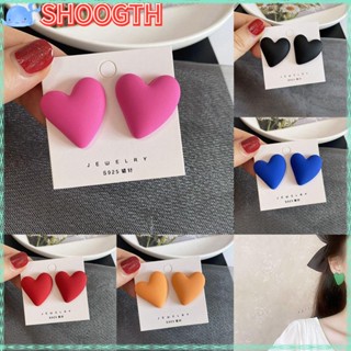 Shoogth ต่างหูกระดุมอะคริลิค รูปหัวใจ เรขาคณิต สีแคนดี้ เรียบง่าย