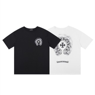 เสื้อยืดลําลอง ผ้าฝ้าย แขนสั้น พิมพ์ลาย Chrome Hearts ทรงหลวม แบบดั้งเดิม สําหรับผู้ชาย และผู้หญิง