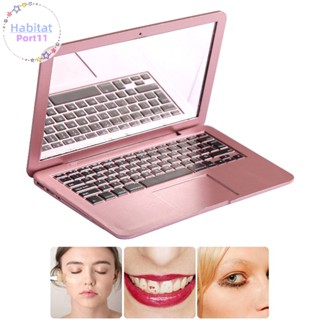 Habitatport กระจกแต่งหน้า ขนาดเล็ก แบบพกพา สีเงิน สีขาว สําหรับโน้ตบุ๊ก Macbook