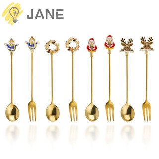 Jane ชุดส้อมจิ้มผลไม้ ลายการ์ตูนคริสต์มาส 4 ชิ้น