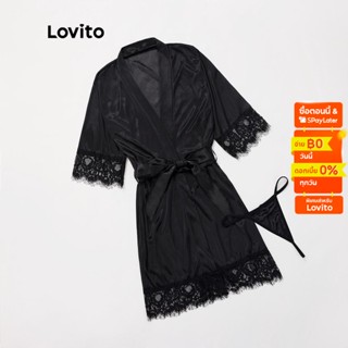 Lovito เสื้อคลุม แต่งผ้าลูกไม้ ผูกเชือก สไตล์สง่างาม L17X089 (สีดำ)