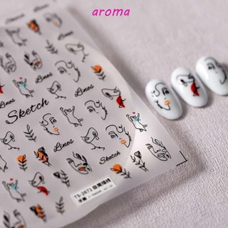 Aroma สติกเกอร์ติดเล็บ ลายการ์ตูนแมว ดวงดาว ดวงจันทร์ หัวใจ แฟชั่น สําหรับผู้หญิง