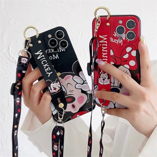 เคสโทรศัพท์มือถือ ซิลิโคนนุ่ม ลายการ์ตูนมินนี่ มิกกี้เมาส์ พร้อมสายคล้องข้อมือ และสายคล้องข้อมือ สําหรับ Huawei Y6 Y7 Y9 Prime 2019 2018 Y6S Y9S