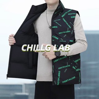 CHILLG LAB เสื้อแจ็คเก็ตผู้ชายสวมใส่สองด้านแฟชั่นอินเทรนด์แบรนด์ฤดูใบไม้ร่วงและฤดูหนาวแขนกุดแสงและนักเรียนหนุ่มที่อบอุ่น