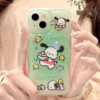 เคสโทรศัพท์มือถือ ซิลิโคน กันกระแทก กันรอยเลนส์กล้อง ลาย Pochacco สีเขียว สําหรับ iPhone 14 13 12 11 Pro Max XR X Xs Max 7 8 Plus SE2020