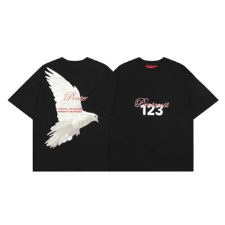 YF45 Fashion RRR123 เสื้อยืดลําลอง ผ้าฝ้าย แขนสั้น พิมพ์ลาย Dove of peace สําหรับผู้ชาย และผู้หญิง