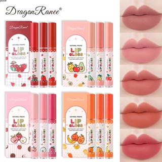 ลิปสติก绿茶3PCS Fruit Lip Glaze Set Velvet Matte Lipstick Lip Glaze Non-Stick Cup Lip Gloss Set Puueqg