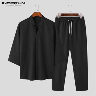 Incerun ชุดเสื้อแขนยาว คอวี อเนกประสงค์ สไตล์จีน สําหรับผู้ชาย